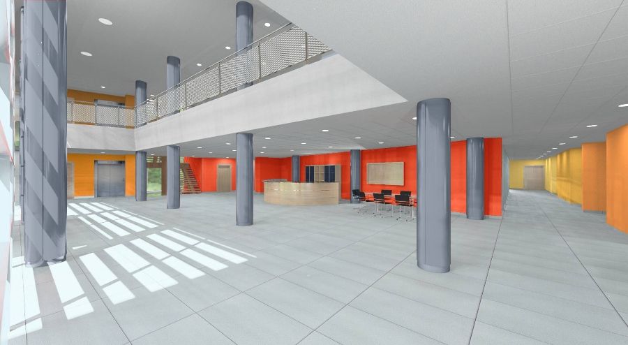Volano New School Complex - Atrium Interior Space Rendering.